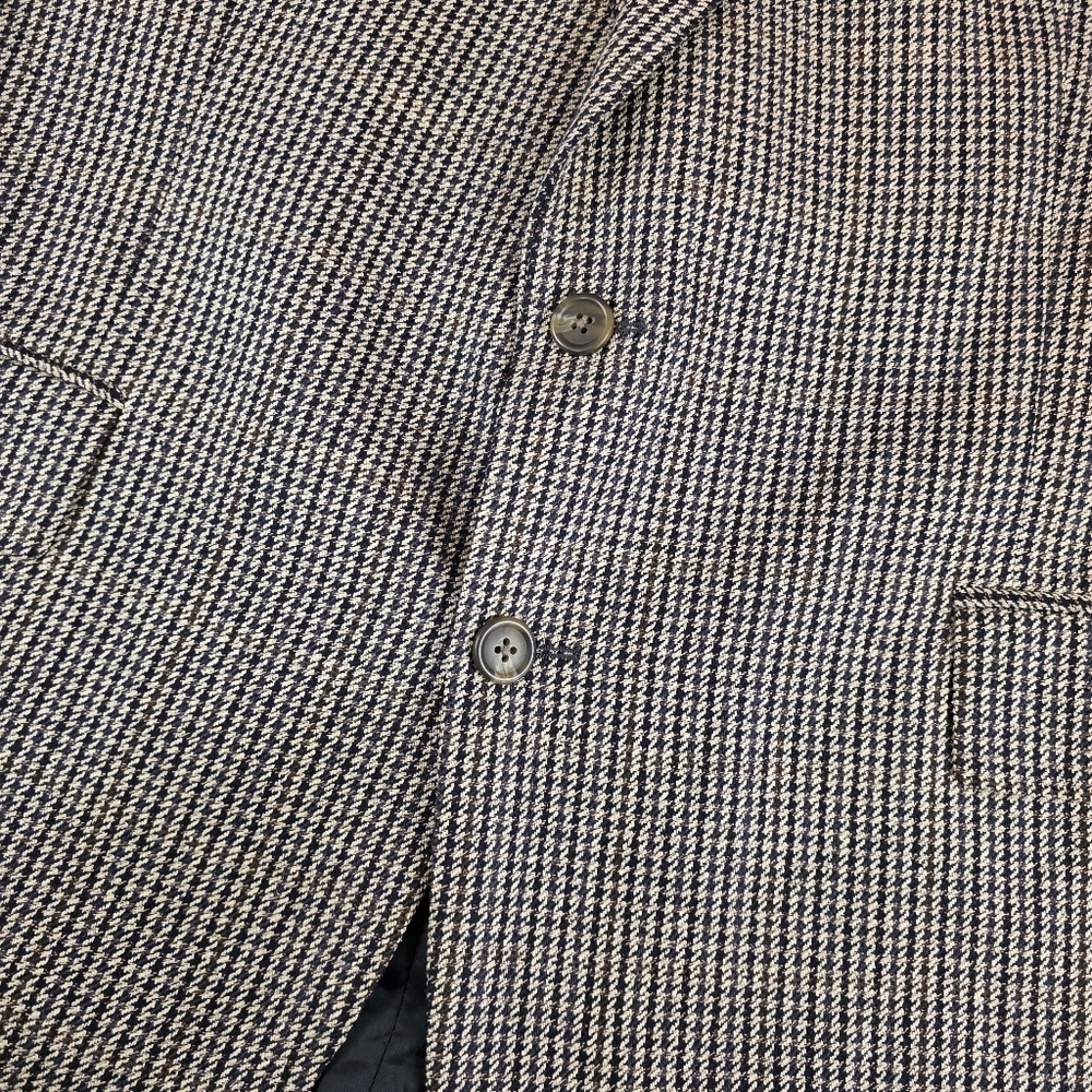 Vintage 90s Ralph Lauren Silk Wool Houndstooth Blazer Black Tan Brown Gray 48R - Picture 3 of 11